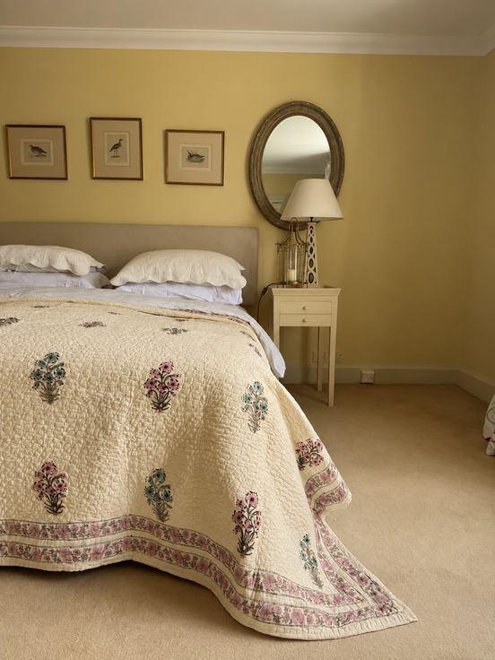 Antiqued Pink & Blue Foliage Bedspread/Quilt