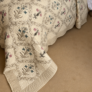 Antiqued Pink & Blue Flower Bedspread/Quilt