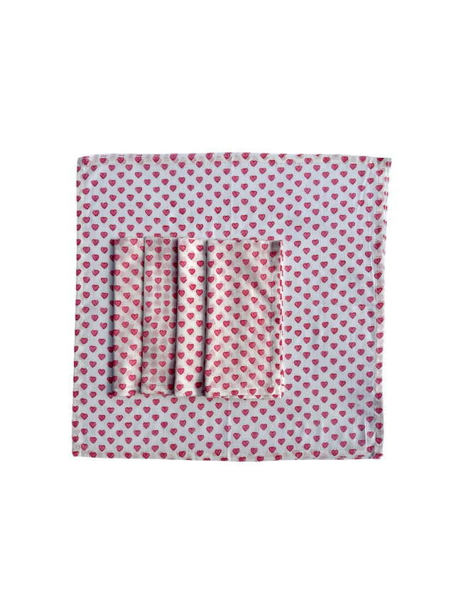 Baby Pink Hearts Block Print Napkins (Set of 4)
