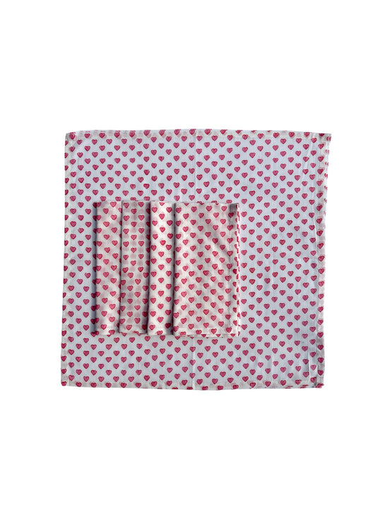 Baby Pink Hearts Block Print Napkins (Set of 4)
