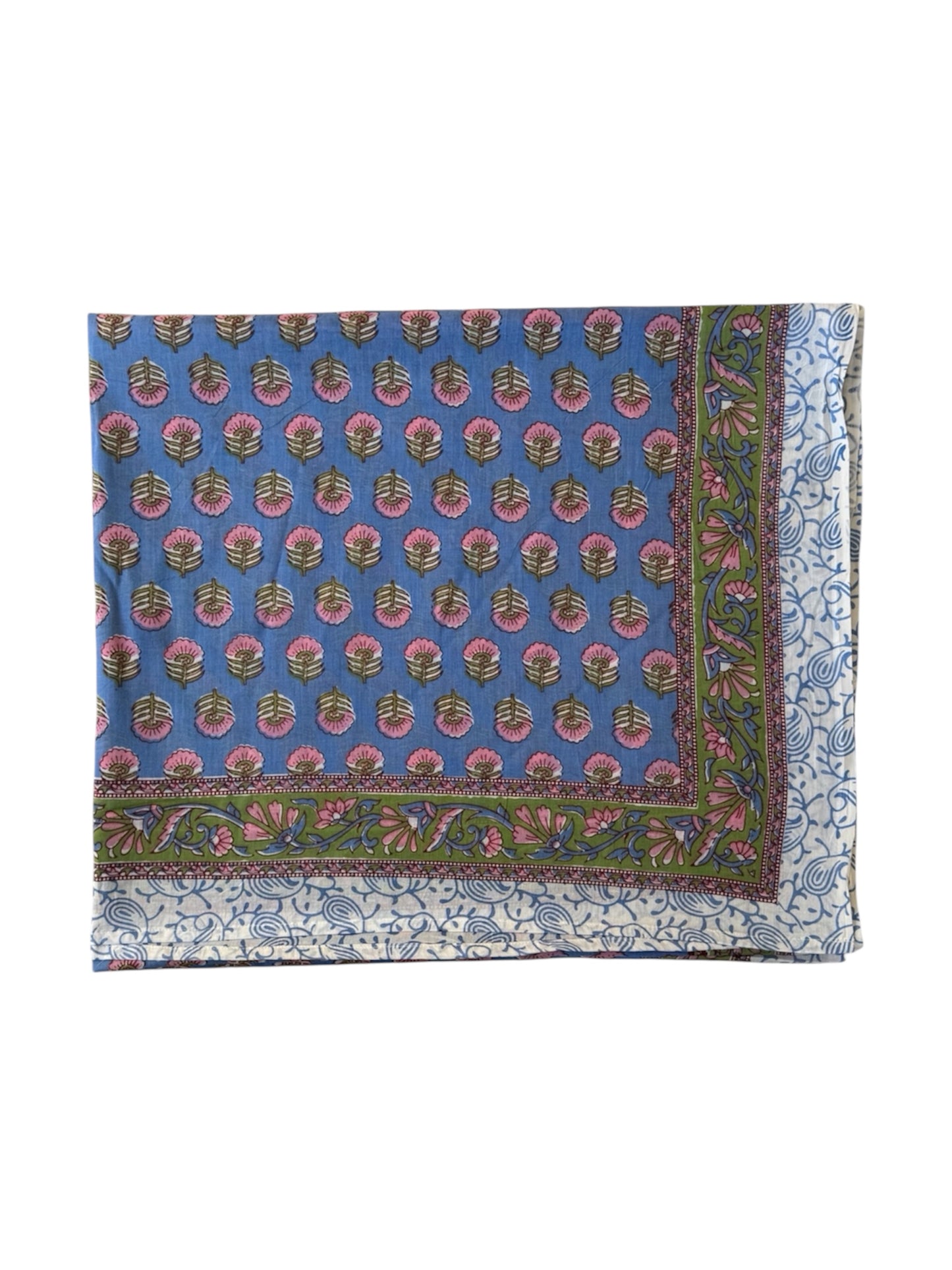 'Blue & Pink Flower' Hand Block Printed Sarong