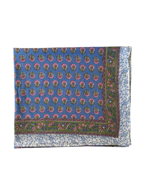 'Blue & Pink Flower' Hand Block Printed Sarong