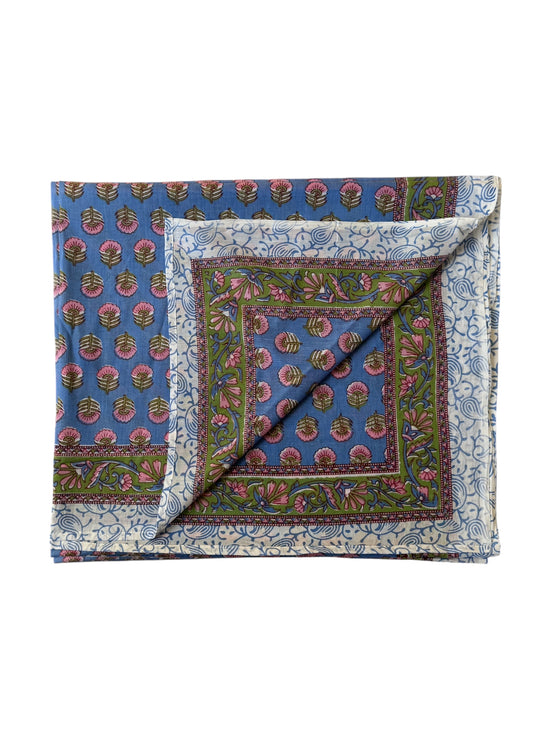'Blue & Pink Flower' Hand Block Printed Sarong