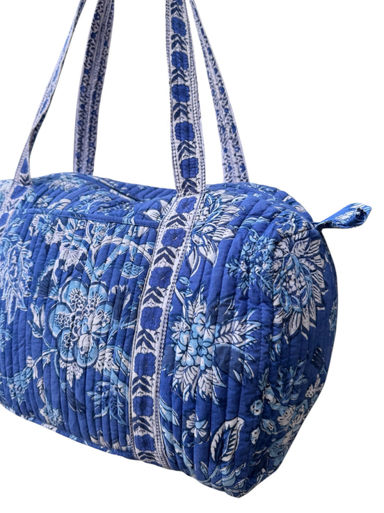 'Blue Floral' Block Print Overnight/Weekend Bag