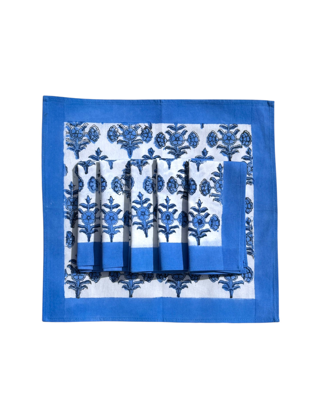 Blue Flower/Shrub Block Print Napkins (Set of 6)