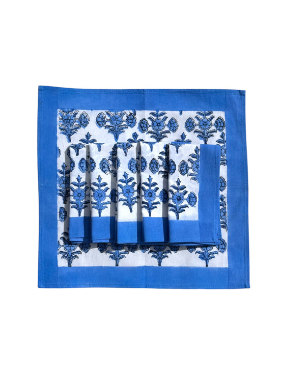 Blue Flower/Shrub Block Print Napkins (Set of 6)