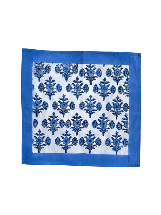 Blue Flower/Shrub Block Print Napkins (Set of 6)