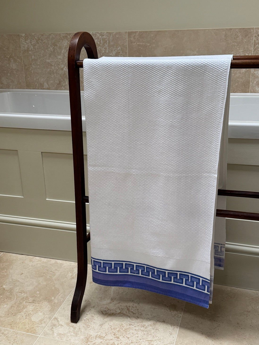 Blue Geometric Cotton Waffle Towel
