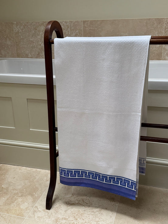 Blue Geometric Cotton Waffle Towel