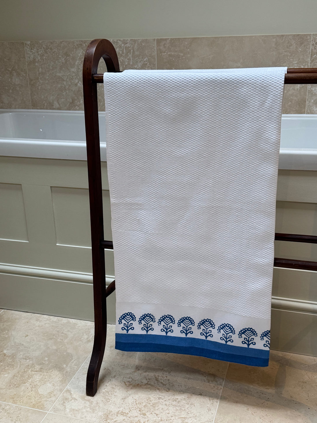 Blue Geometric Shrub Waffle Towel