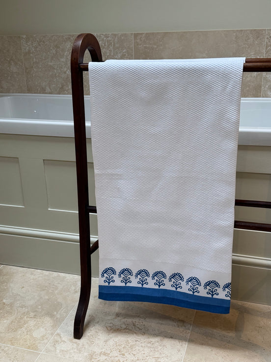Blue Geometric Shrub Waffle Towel
