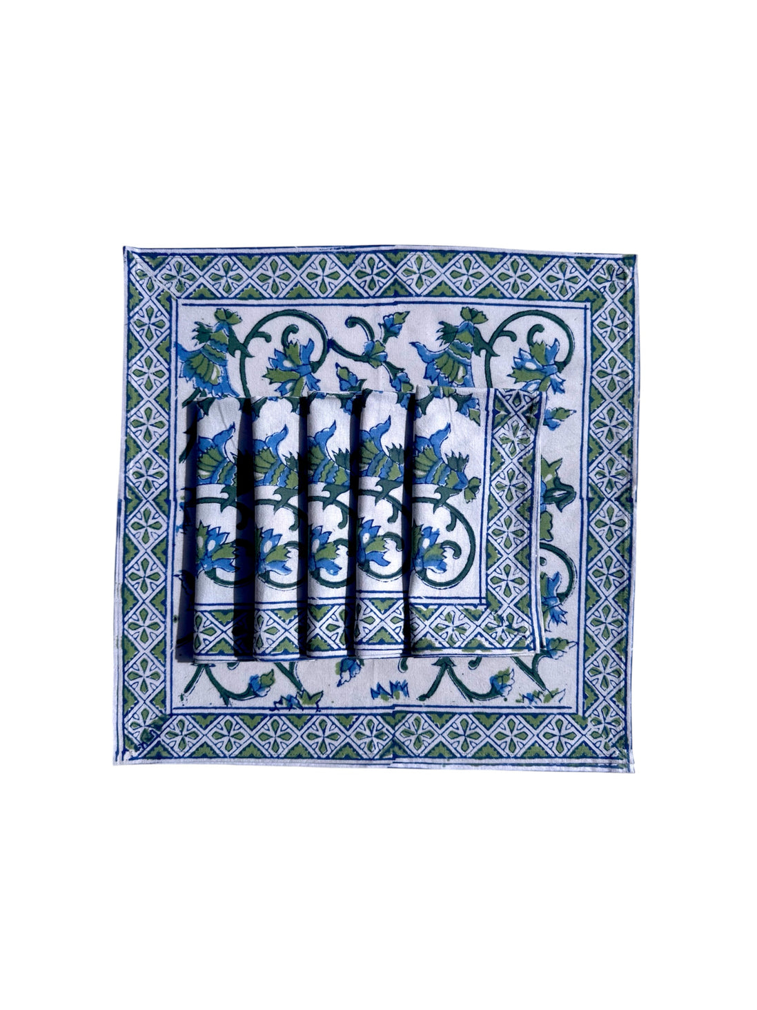 Blue & Green Thorns Block Print Napkins (Set of 6)