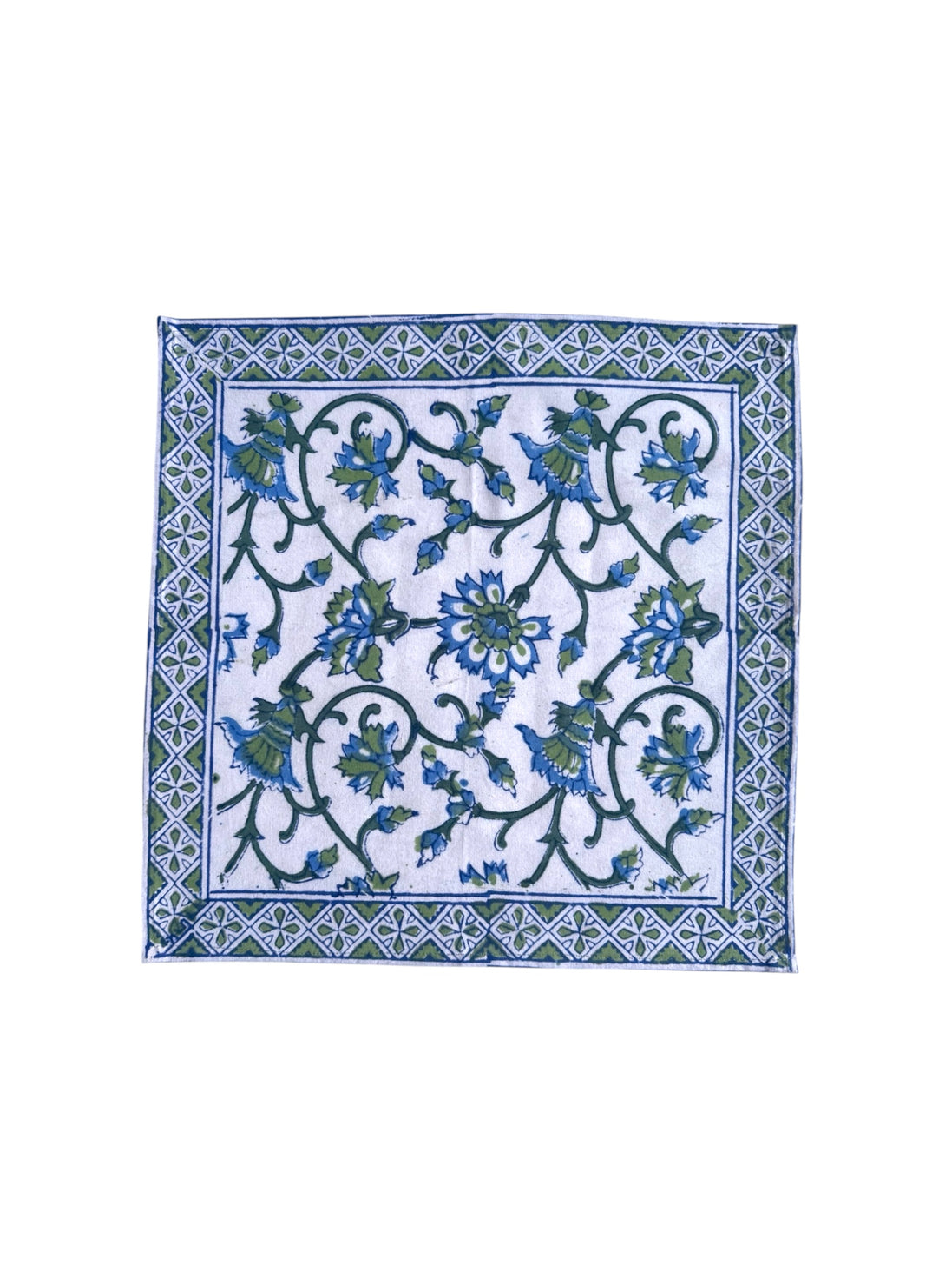 Blue & Green Thorns Block Print Napkins (Set of 6)