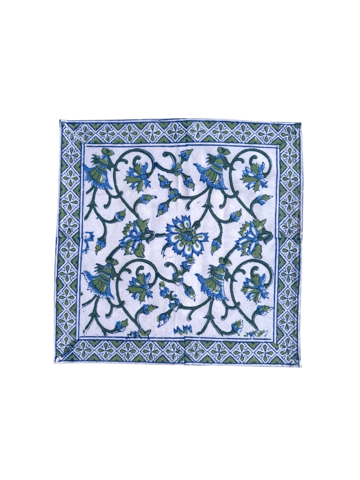 Blue & Green Thorns Block Print Napkins (Set of 6)