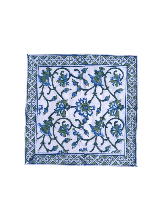 Blue & Green Thorns Block Print Napkins (Set of 6)