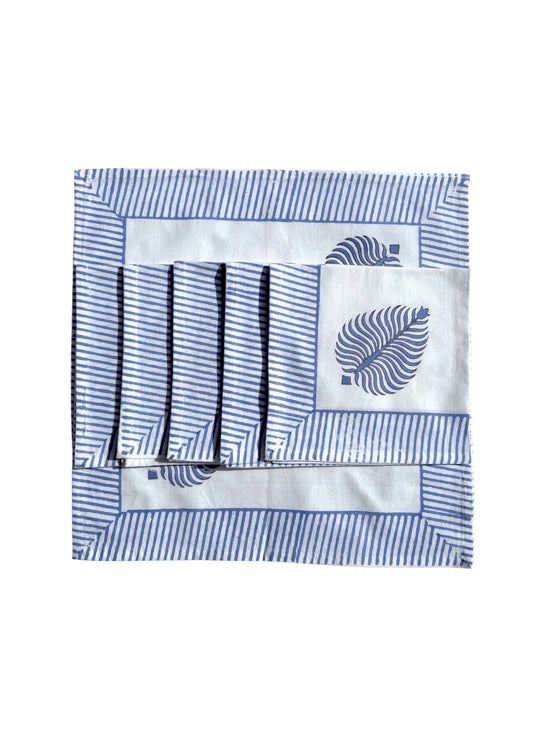 Blue Leaf Block Print Napkins (Set of 6)