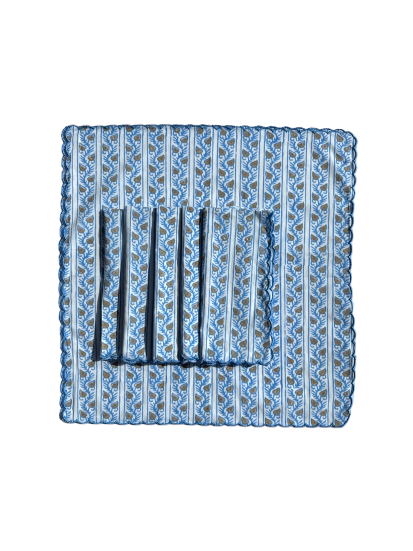Blue Leaf Trellis Block Print Napkins (Set of 6)