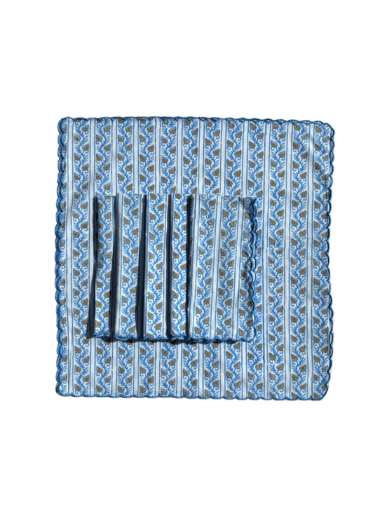 Blue Leaf Trellis Block Print Napkins (Set of 6)