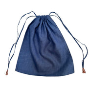 Blue Linen Drawstring Bag