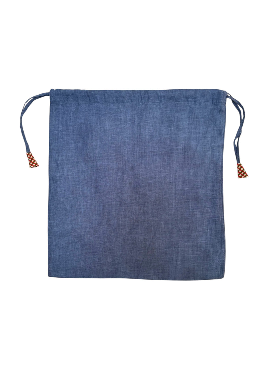 Blue Linen Drawstring Bag
