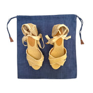 Blue Linen Drawstring Bag