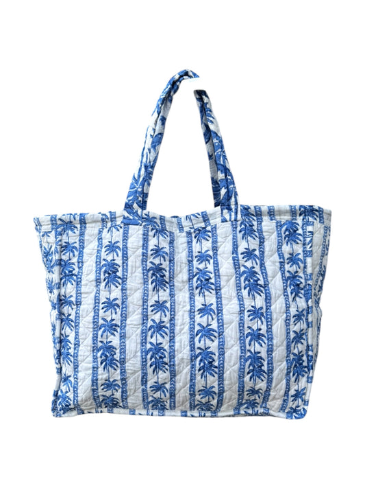 'Blue Palmtree Reversible' Block Print Tote Bag