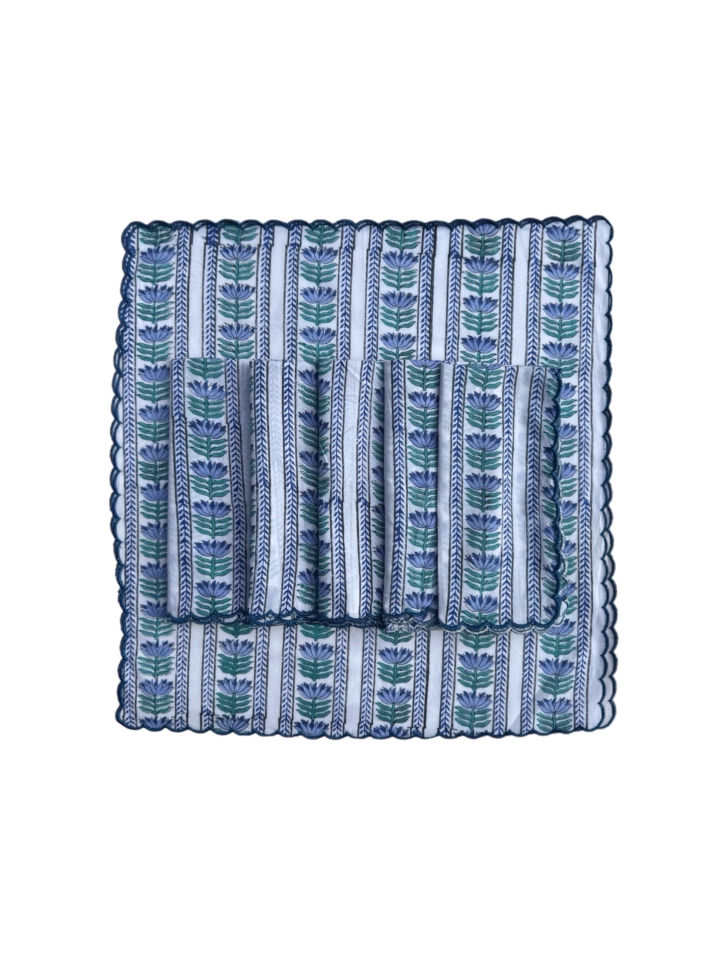 Blue Shrub Stripe Block Print Napkins (Set of 6)