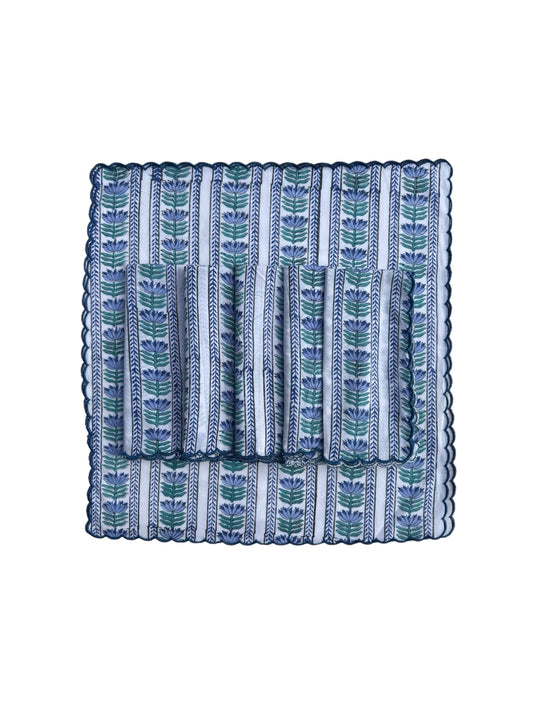 Blue Shrub Stripe Block Print Napkins (Set of 6)