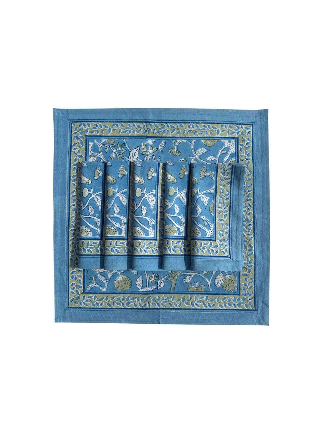 Blue Strawberry & Parrot Block Print Napkins (Set of 6)