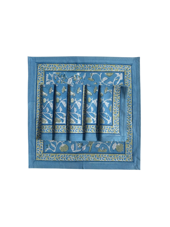 Blue Strawberry & Parrot Block Print Napkins (Set of 6)