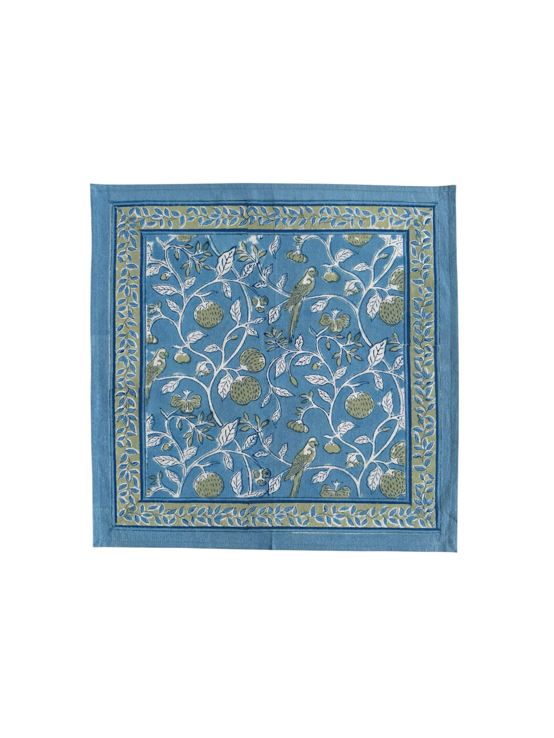 Blue Strawberry & Parrot Block Print Napkins (Set of 6)