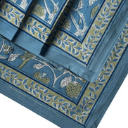 Blue Strawberry & Parrot Block Print Napkins (Set of 6)