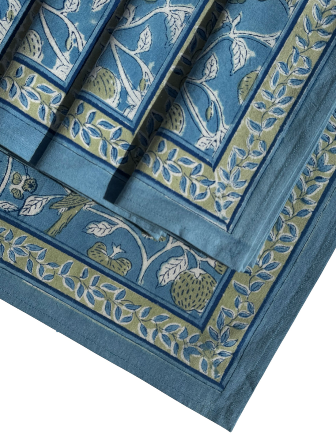 Blue Strawberry & Parrot Block Print Napkins (Set of 6)
