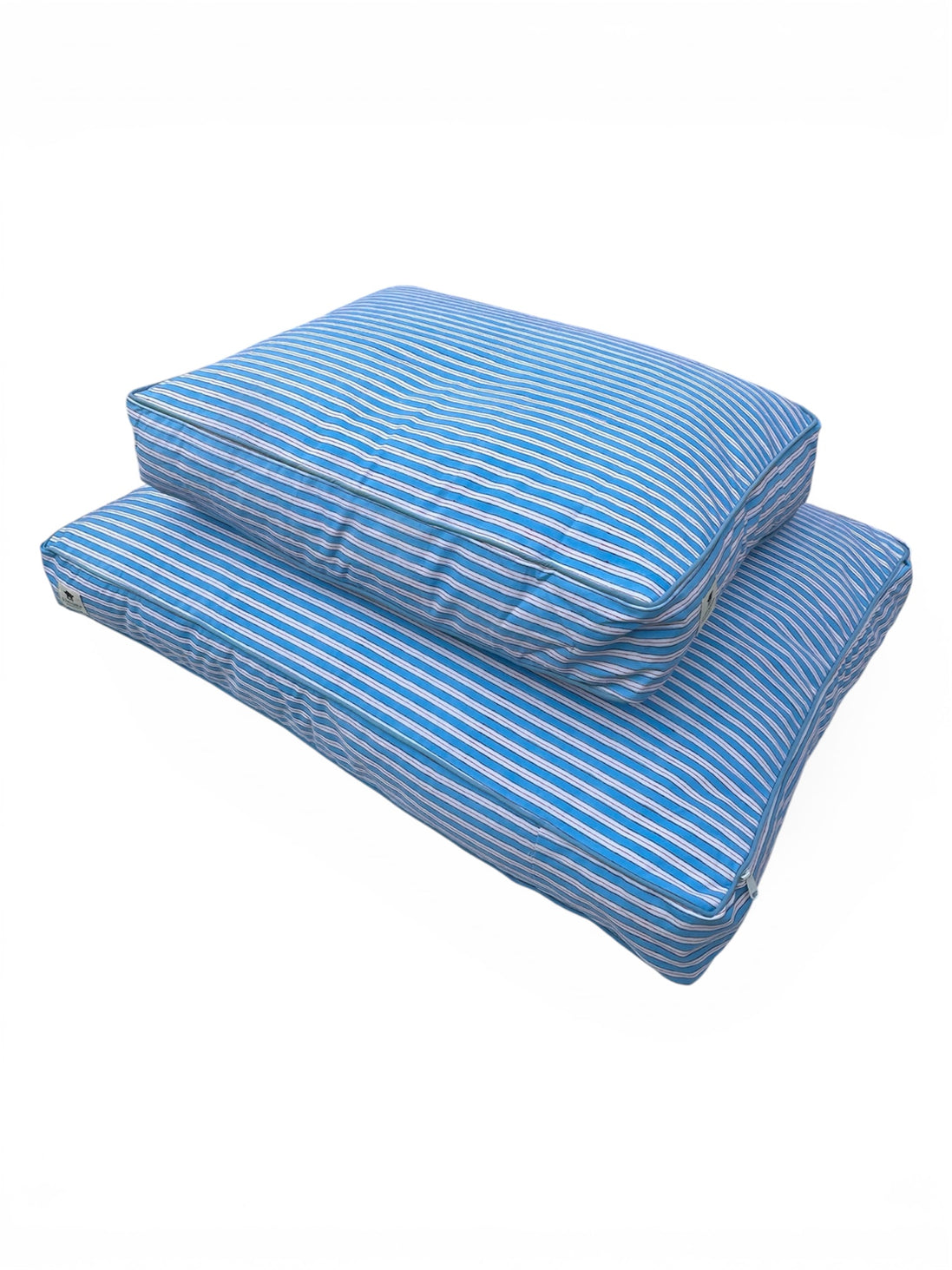 'Blue Stripe' Hand Block Printed Washable Dog Bed 