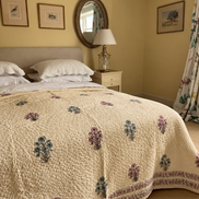 Antiqued Pink & Blue Foliage Bedspread/Quilt