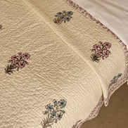 Antiqued Pink & Blue Foliage Bedspread/Quilt