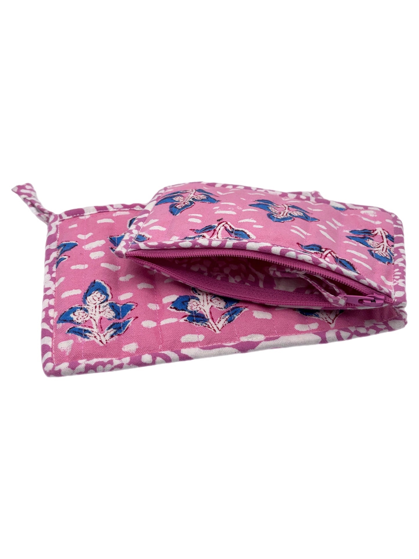 Pink and Blue Foliage Zipped Pouches