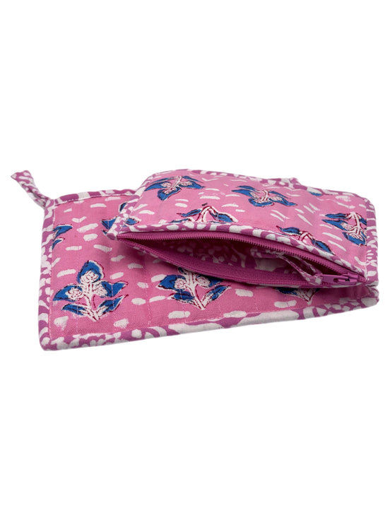Pink and Blue Foliage Zipped Pouches