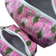 'Pink and Green Foliage' Block Printed Sponge Bag/Washbag