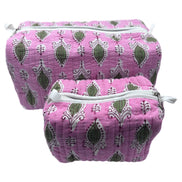 'Pink and Green Foliage' Block Printed Sponge Bag/Washbag