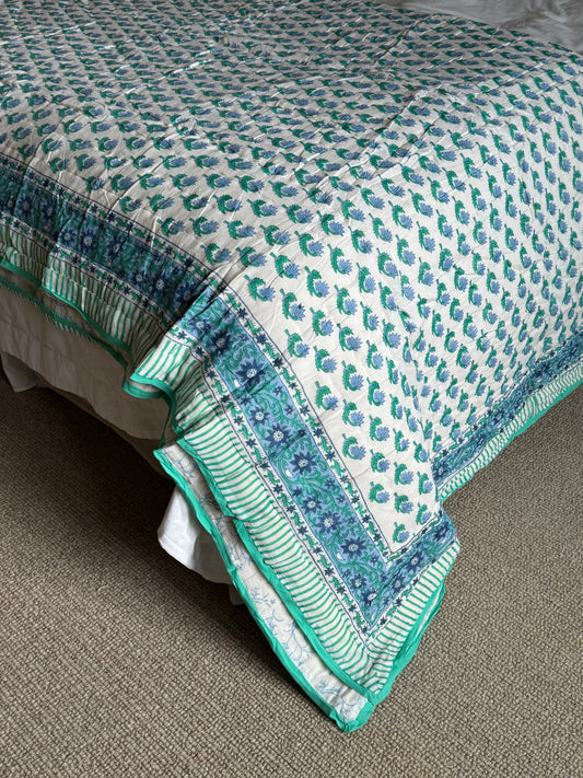 Turquoise Flowers Bedspread