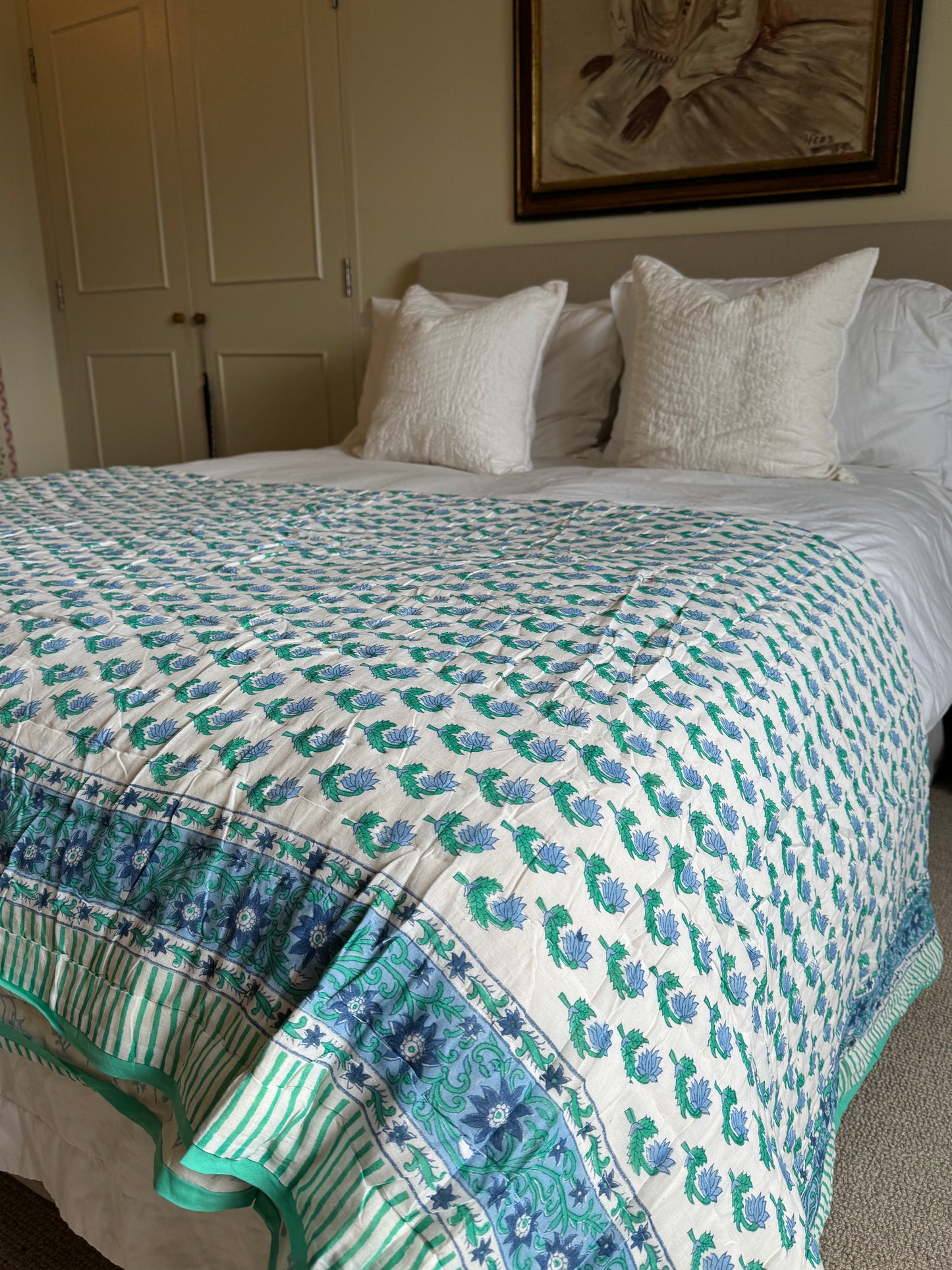 Turquoise Flowers Bedspread