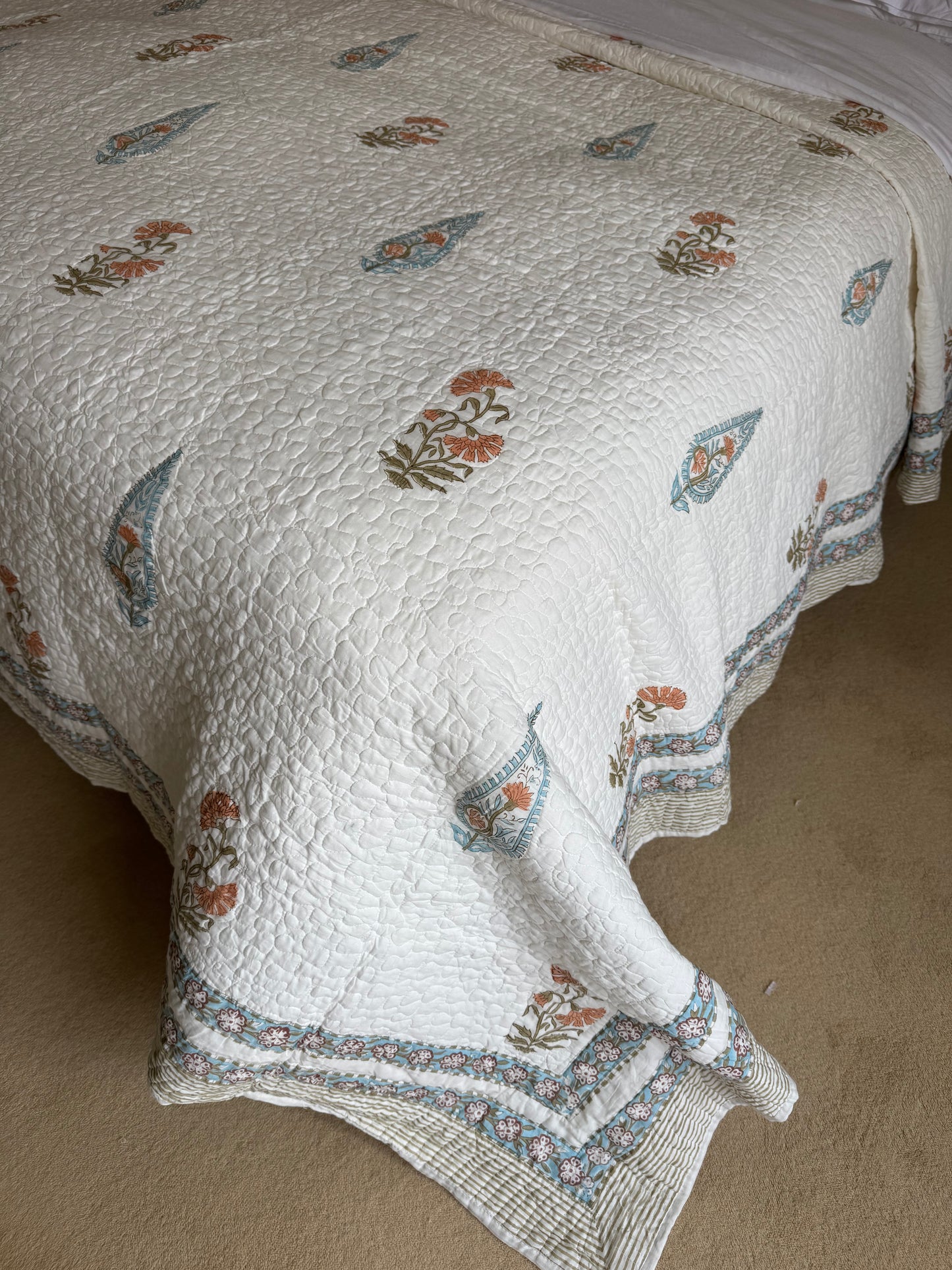 Blue & Orange Cypress Bedspread/Quilt