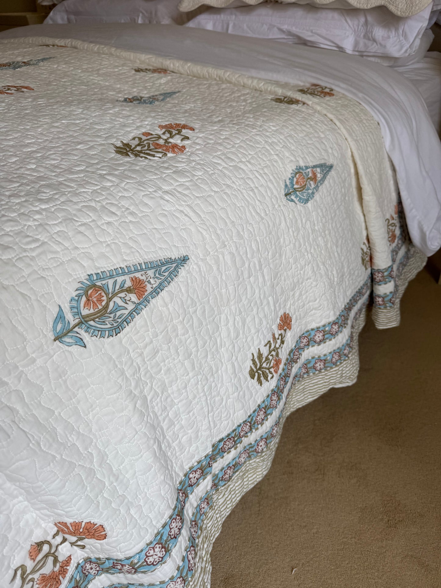 Blue & Orange Cypress Bedspread/Quilt