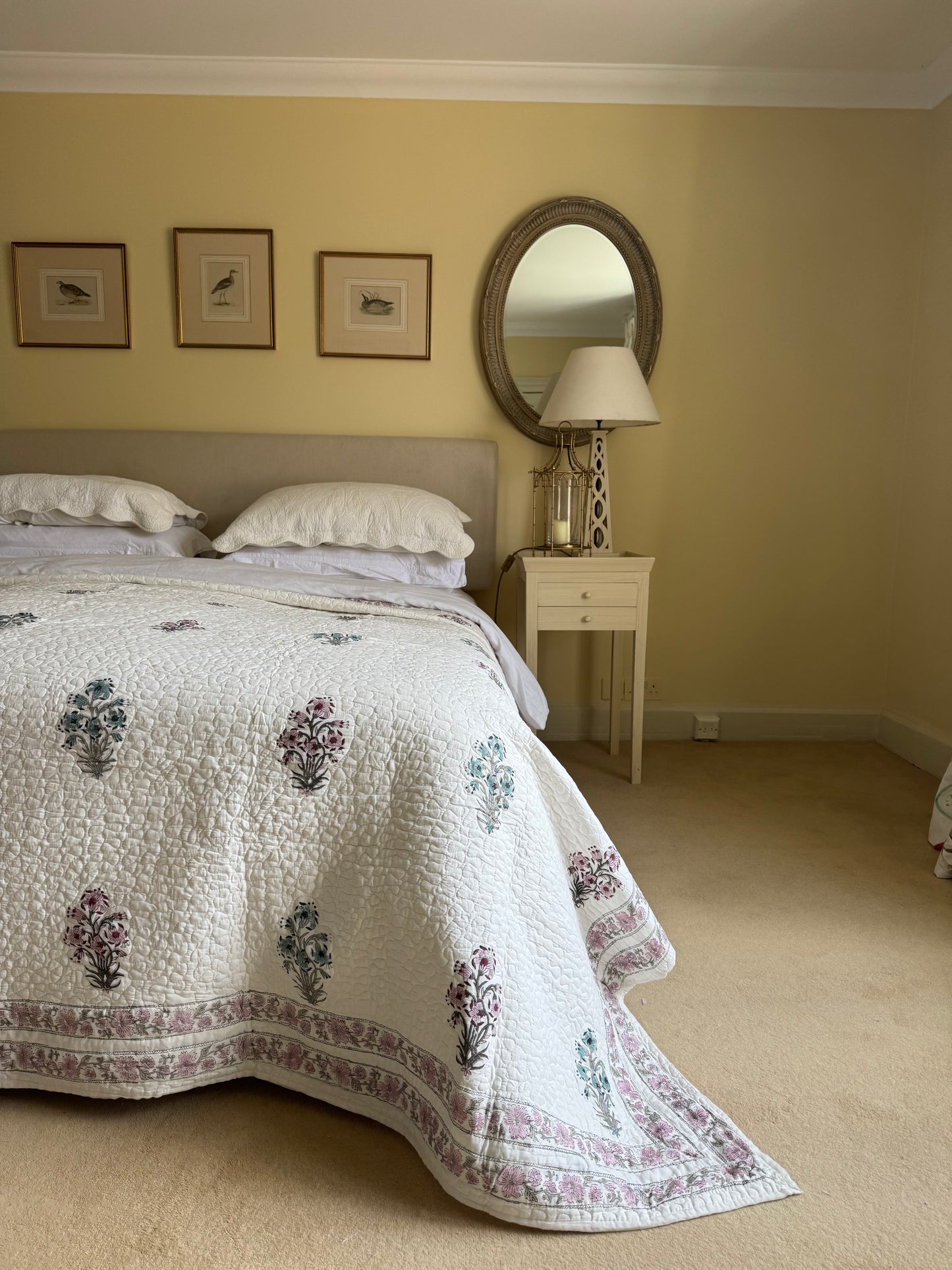 Pink & Blue Foliage Bedspread/Quilt