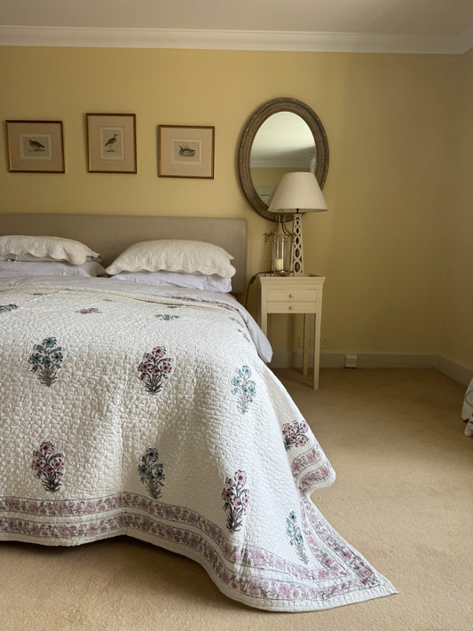 Pink & Blue Foliage Bedspread/Quilt