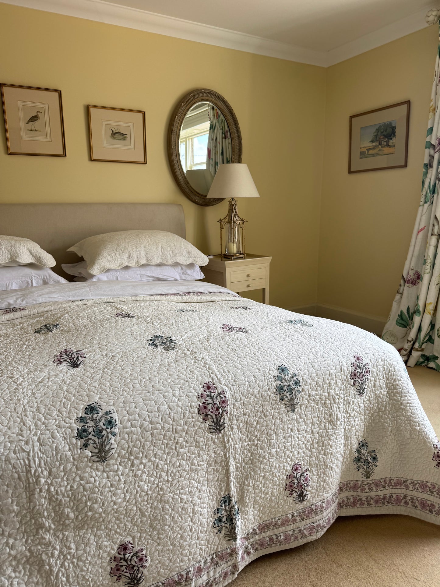 Pink & Blue Foliage Bedspread/Quilt