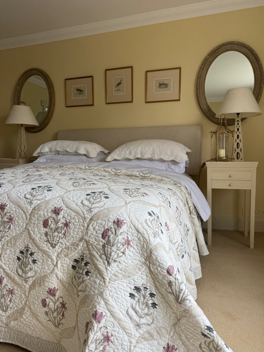 Pink & Blue Shield Bedspread/Quilt