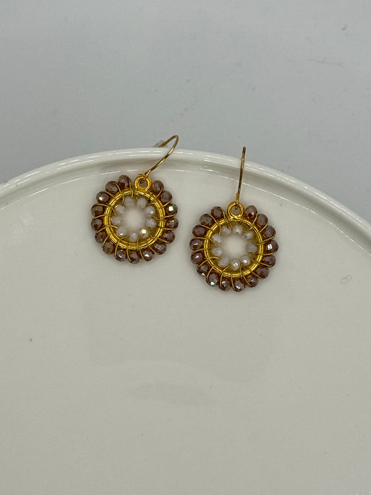 Circular Taupe & White Beaded Earrings