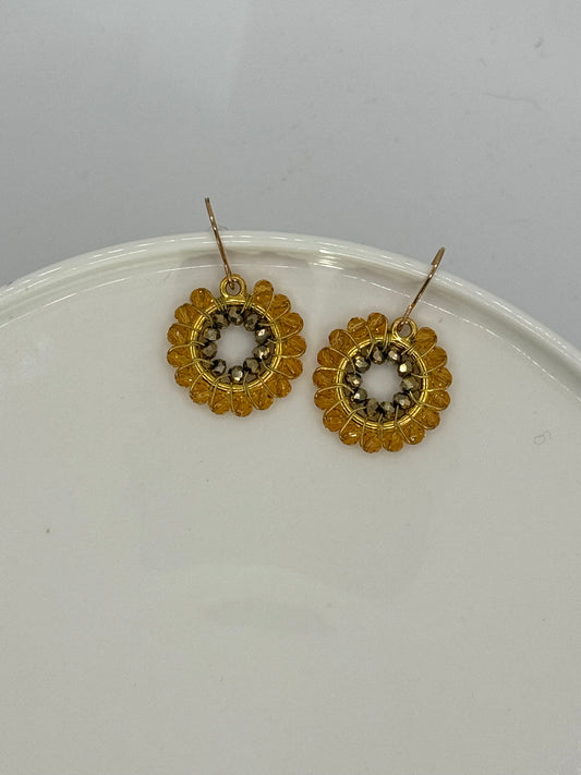 Circular Ochre & Bronze Beaded Earrings
